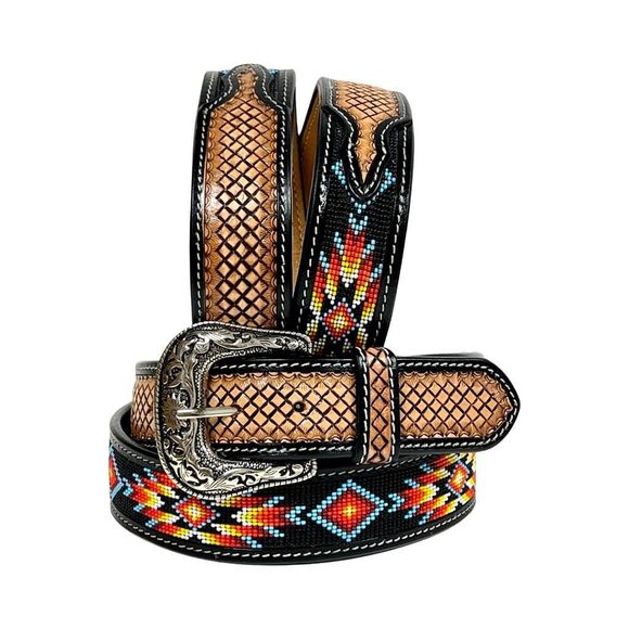 Western Genuine Leather Beaded Belt For Men And Women 30is104-48💝